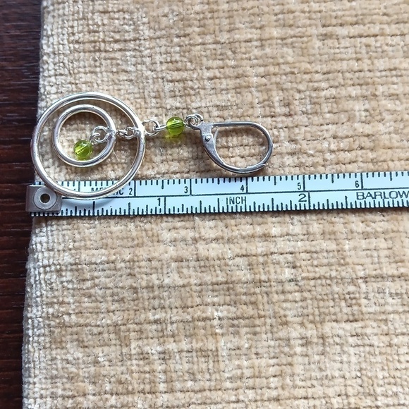 Silver Tone Double Ring  Green Beaded Dangle Earrings - Picture 4 of 5